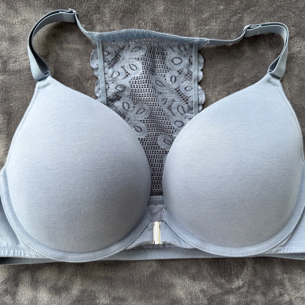 Cacique Purple Lace-Back Molded Boost Plunge Racerback Bra